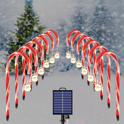 12 Packs Christmas Candy Cane Lights Outdoor Solar Powered Christmas Pathway Lights with Stars Waterproof for Yard Walkway Patio Outside Decoration