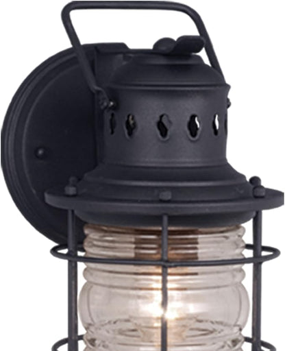 VAXCEL Hyannis 12.25 in. H 1-Light Textured Black Coastal Outdoor Wall Sconce Made of Durable Steel, Clear Ribbed Glass Shade, LED Compatible, Use for Exterior Porch Patio Front Door or Garage