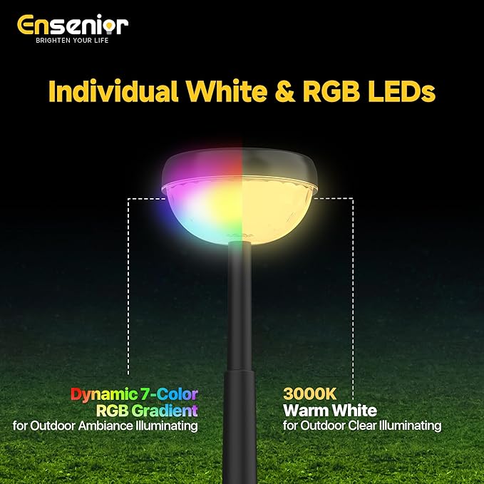 Ensenior Solar Pathway Lights IP65 Waterproof, RGB Color Changing & 3000K Warm White, 8-16Hr Runtime, Flower | Lumora