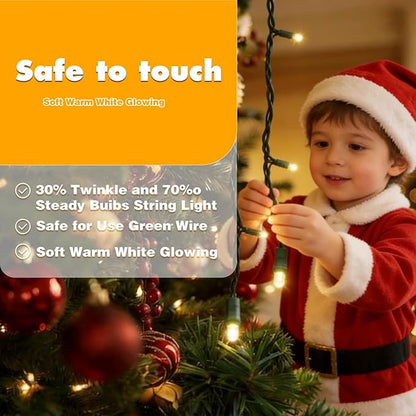 LAMPHOME 1200LED (24pk of 50L) String Lights, 30% Twinkle and 70% Steady mini String Light, Warm White LED Christmas Lights for Xmas Tree Trunk Yard Porch Outdoor Wedding Party Decorations