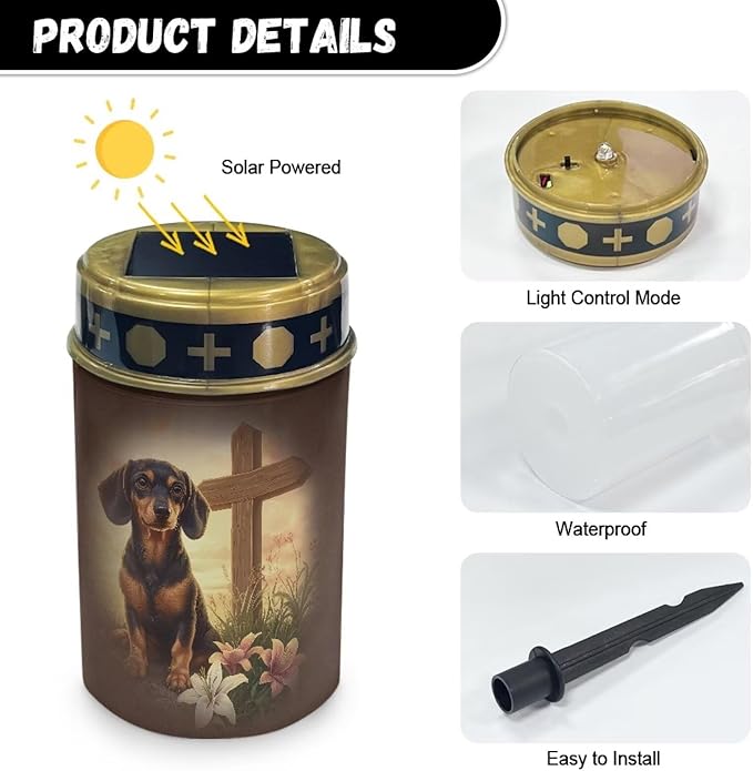 Puppy Solar Grave Lights for Cemetery Flower Flameless Solar Powered Light for Prayer Garden Path Park Lights
