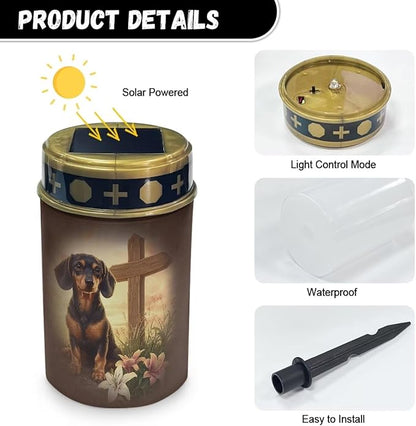 Puppy Solar Grave Lights for Cemetery Flower Flameless Solar Powered Light for Prayer Garden Path Park Lights