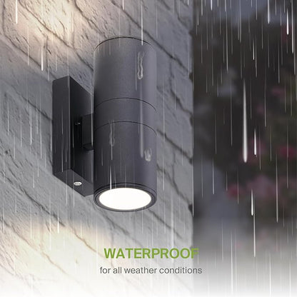 ASD 2 Light LED Indoor & Outdoor Wall Light Fixture with Emergency Battery Backup | 18W 1676LM 3000K-5000K 120-277V Cylinder Up Down Lights | Exterior Wall Sconce Porch & Patio | Black, ETL