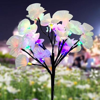 Solar Fiber Optic Camellia Flower Light, Colorful Outdoor Solar Garden DIY Decorative Lights for Walkway Pathway Backyard Christmas Decoration Parties (2 Pieces)