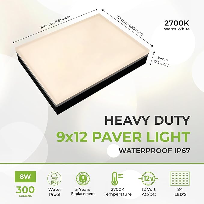 LUMENGY Paver Light 9x12 Inch (8.85x11.81), 2700K Warm White, Glare-Free Brick Lighting for - Outdoor Path Light | Lumora
