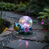 Solar Lights Outdoor Turtle Garden Decor with Crackle Glass Globe Lights - Cute Metal Turtle Statue for Yard Lawn | Lumora