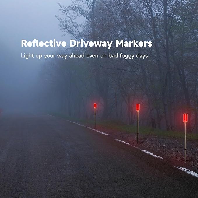 Joyibay 5 PCS Solar Powered Driveway Markers, Solar Warming Landscape Lights, Solar Outdoor Driveway Lights, Landscape Driveway Reflectors on Poles for Snow Road Yard (Red)