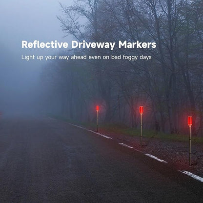Joyibay 5 PCS Solar Powered Driveway Markers, Solar Warming Landscape Lights, Solar Outdoor Driveway Lights, Landscape Driveway Reflectors on Poles for Snow Road Yard (Red)