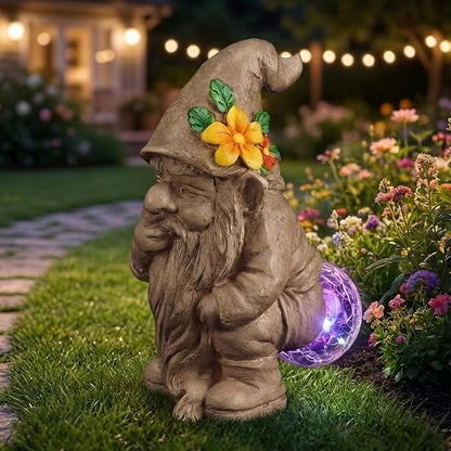 Funny Garden Gnomes Outdoor, Quirky Gnome Statue with Solar Powered for Yard Patio Lawn, Unique Gnomes Gift for Friends Garden Lovers