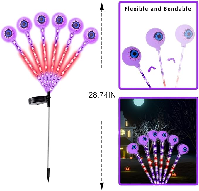 Halloween Decorations Outdoor, Solar Scary Eyeball Lights Swaying by Wind, Purple Solar Lights Outdoor Waterproof, Solar Pathway Firefly Lights, Halloween Decor for Yard, Lawn, Garden