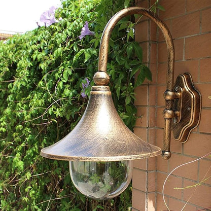 Vintage Gooseneck Outdoor Wall Sconce, Aluminum Exterior Wall Lantern with Glass Shade, Hardwired Porch Light Fixture for Patio, Garage, Farmhouse(Bronze)