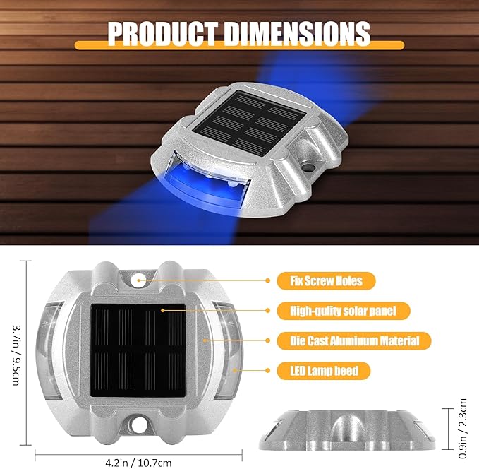 Solar Dock/Deck Lights 16-Pack LED Pathway Driveway Bright Blue with Screw Wireless IP68 Waterproof Outdoor Warning | Lumora