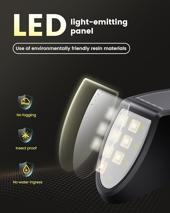 8 Pack Outdoor Fence Solar Lights, IP68 Waterproof Solar Step Lamps, for Backyard, Garden, Pathway, Porch, Patio, Driveway, Walkway, Railing - Yellow Light