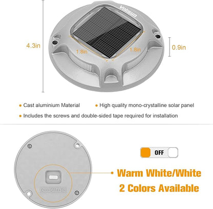 VOLISUN Solar Driveway Lights Dock Marine Lights 12 Pack,2 Colors in 1,Outdoor LED Deck Light,Solar Powered Waterproof Warning Step Light for Driveway Sidewalk Pathway (White/Warm White)