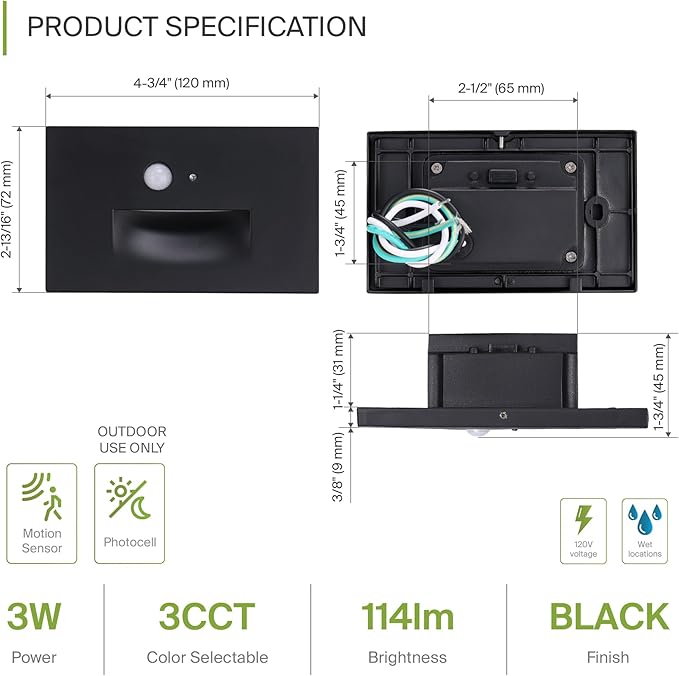 ASD LED Recessed Step Light Fixture, Dusk to Dawn Outdoor Tread Lighting | 3CCT, Motion Sensor, Photocell | Lumora