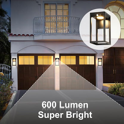 Solar Outdoor Wall Light with Motion Sensor - 600 Lumen Aluminum Solar Sconce Lights Outdoor, Dusk to Dawn Wall Lantern for Garage, Porch, Front Door. IP44 Waterproof, Black