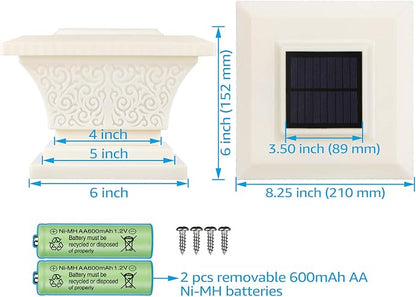 TORCHSTAR Solar Post Lights Outdoor, LED Fence Cap Light Fits 4x4, 5x5, 6x6 Posts Patio Deck Garden Decoration, Soft White, 360° Beam Angle, IP65 Waterproof Creamy White Finish, Pack of 2