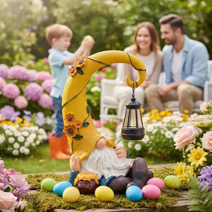 Lavezee Garden Gnomes Outdoor, Funny Gnome Statue with Solar Lantern for Yard, Patio, Lawn Graden Decor, Relaxing Gnome Gifts for Grandma Mom Women