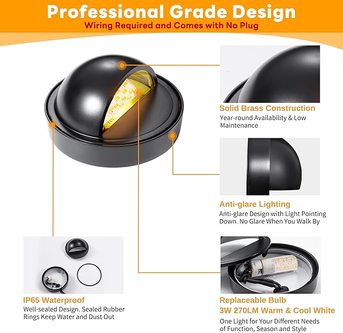 Gardenreet Low Voltage Deck Lights - Landscape Solid Brass LED Step Lights Outdoor, 12V Hardwired IP65 Waterproof | Lumora