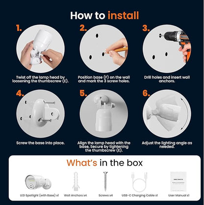 Battery Operated Motion Sensor Light Outdoor, 4000mAh Rechargeable 600 Lumen Battery Powered Spotlight Outdoor Waterproof for Porch, Garage, House