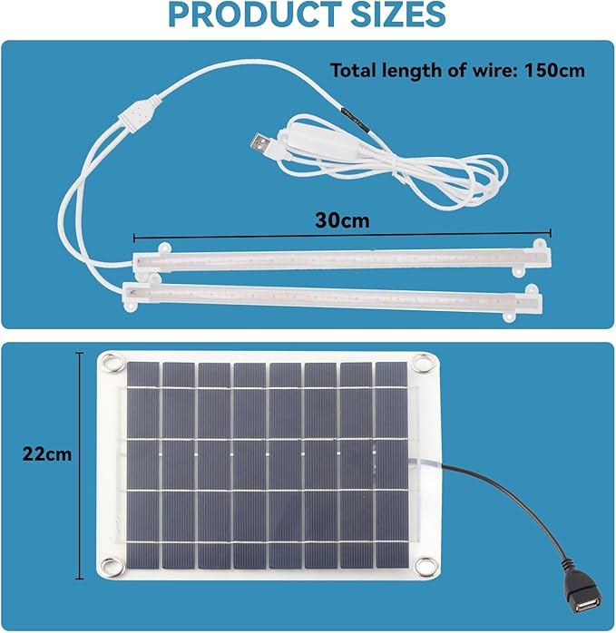 Solar Grow Lights for Outdoor Plants, Adjust Gooseneck Grow Light for Indoor Plants, Solar Plant Grow Light for Indoor Garden Balcony Greenhouse Herbs Vegetables Flowers Potted (30W)