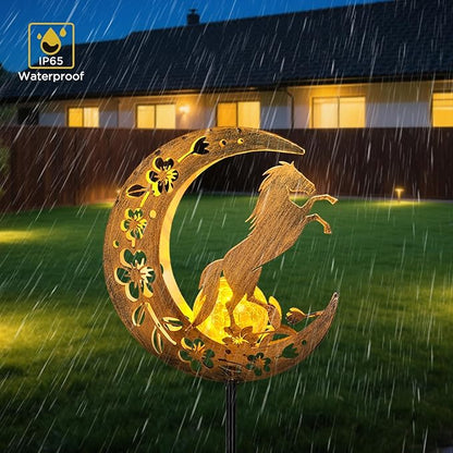 Horse Solar Lights Moon Garden Decor, Horse Gift for Women, Garden-Cracked Glass Ball Solar Lights, Unique Gift Ideas for Gardening Mom Grandma, Outdoor Decorations Patio Yard Lawn Backyard Decor