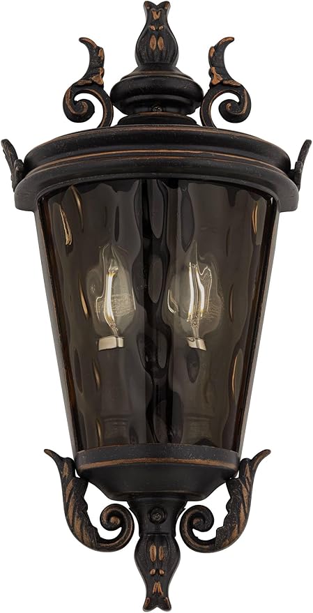 John Timberland Casa Marseille Vintage Outdoor Wall Light Fixture Veranda Bronze 17" Champagne Hammered Glass for | Lumora