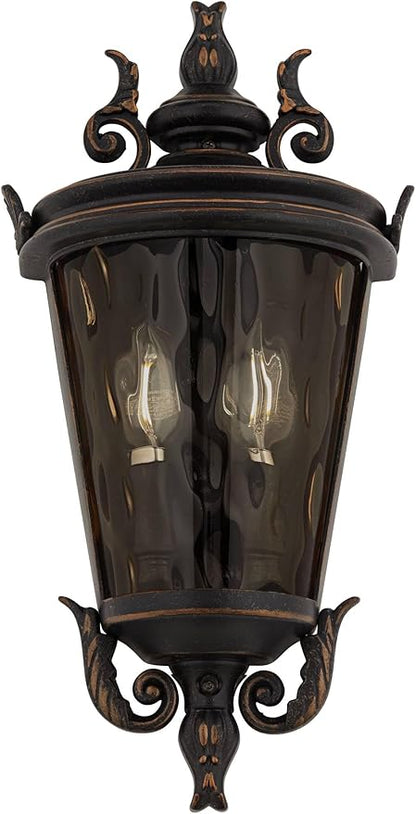 John Timberland Casa Marseille Vintage Outdoor Wall Light Fixture Veranda Bronze 17" Champagne Hammered Glass for Exterior House Porch Patio Outside Deck Garage Yard Front Door Garden Home