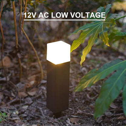 GOODSMANN Low Voltage Pathway Lighting Bollard Landscape Lights 2W 2700K Warm White LED Wired Path Light 100 Lumens Outdoor Metal Brown Finish Walkway Driveway Light with Connector Stake