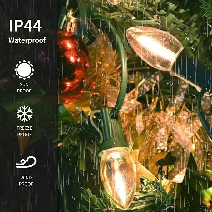 C9 LED Christmas Lights Outdoor 25FT, 25 Energy Efficient Warm White Vintage Bulbs, Connectable, Weatherproof for | Lumora