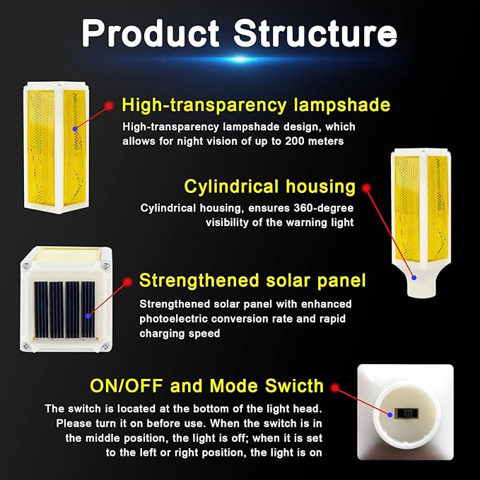 Aolyty Solar Lights Outdoor, Waterproof Driveway Markers Reflective, Warning Flash Light with 2 Lighting Modes, LED Solar Light 4 Pack for Parking Lots, Yard, Sidewalk, Stop Sign, 30 Inches (Yellow)