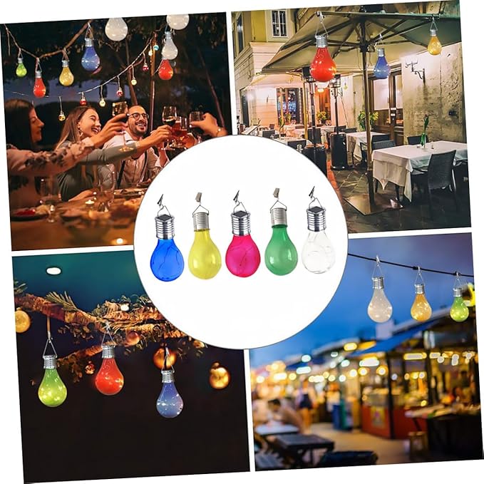 5pcs Solar Hanging Light Bulbs Outdoor Led Decor for Patio Courtyard Garden Full Solar Powered Unique Clip Design Warm Light