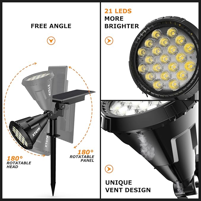 Solar Spot Lights Outdoor, 21 LEDs Solar Landscape Lights Auto On/Off with 3 Modes, IP67 Waterproof Solar Yard | Lumora