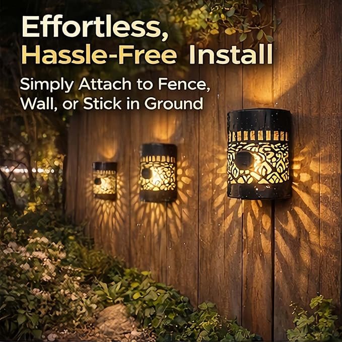Decorative Solar Mandala Lights Outdoor, Metal Solar Powered Mandala Fence Lights for Garden Patio Yard, Waterproof Mandala Theme Outdoor Decor (4pcs)