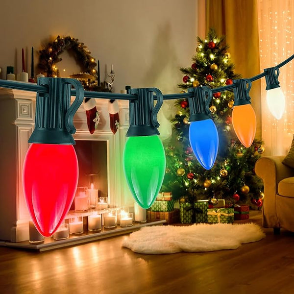 25FT C7 Multicolor Christmas Lights Outdoor, Waterproof LED String Lights with 25 Bulbs for Roof, Fence Patio Xmas | Lumora