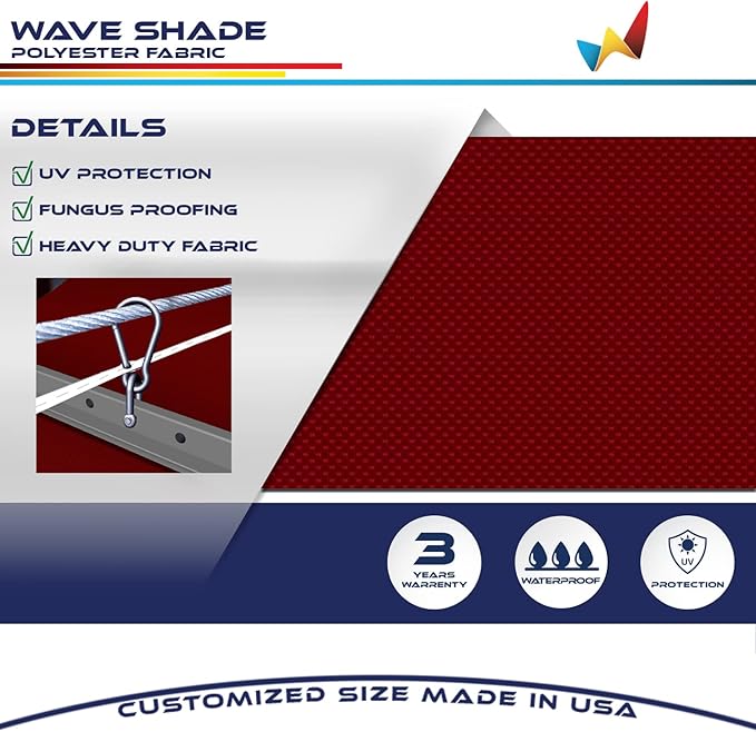 Windscreen4less 4' x 10' Waterproof Retractable Sun Shade Canopy Cover Sliding Wave Shade Sail for Pergola Patio Deck Yard Gazebo Outdoor (Red)