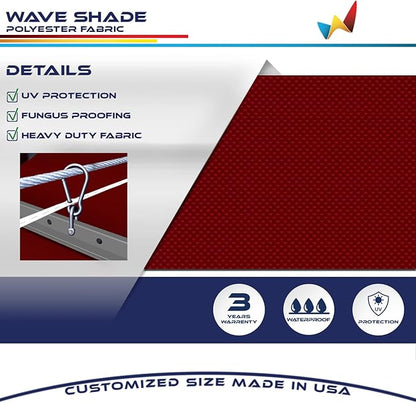 Windscreen4less 4' x 10' Waterproof Retractable Sun Shade Canopy Cover Sliding Wave Shade Sail for Pergola Patio Deck Yard Gazebo Outdoor (Red)