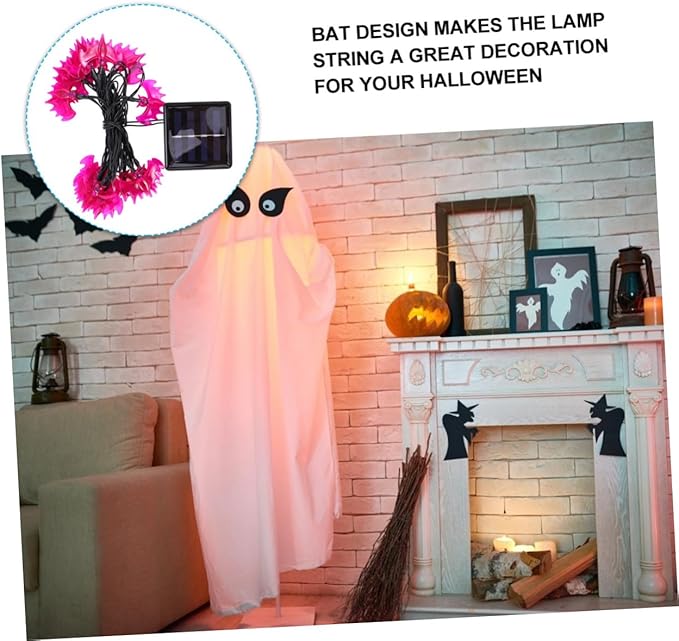 Uonlytech 2pcs Bat-Shaped Decorative String Lights Solar Powered Warm Light for Halloween Unique Outdoor Ornament for Parties and Festivals