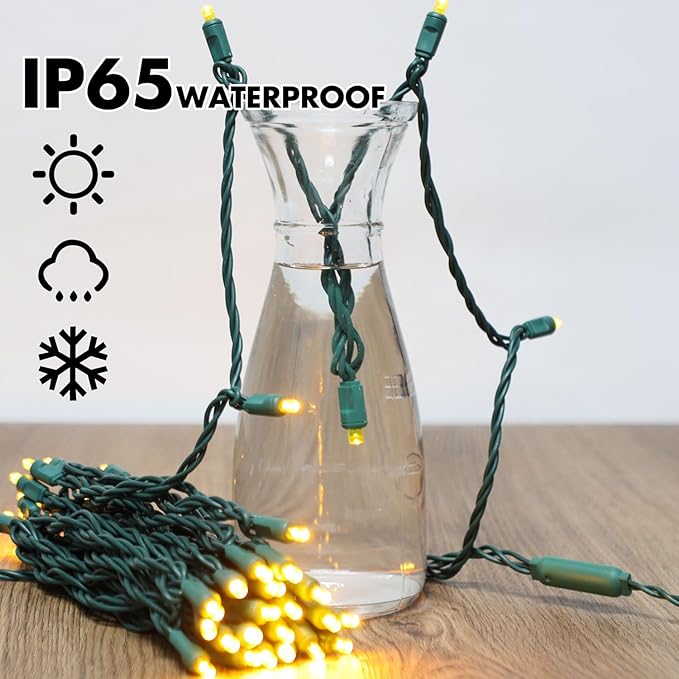 LAMPHOME Yellow Christmas Lights Indoor Outdoor, Connectable Christmas Tree Lights Green Wire, 600LED (12pk of 50L) Golden Fairy String Light Plug in for Bedroom Wedding Xmas Tree Decorations