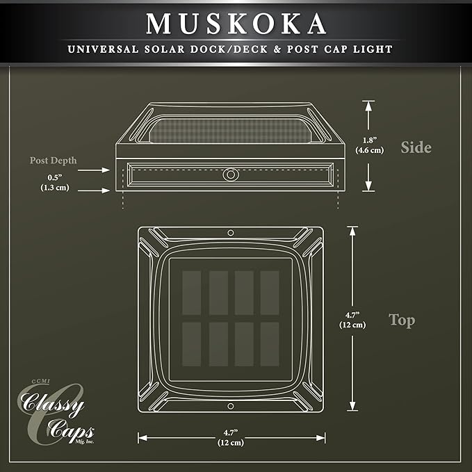 Classy Caps Muskoka Universal Solar Light, SLD505B, Warm and Cool Light Modes, Fits 3.5x3.5 & 4x4 Posts, Black Aluminum, Solar-Powered, Auto On, Durable Design, Ideal for Posts, Paths, Gardens