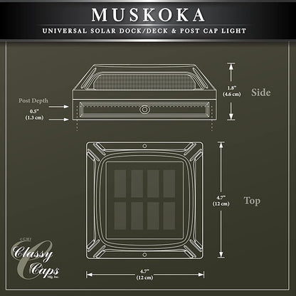 Classy Caps Muskoka Universal Solar Light, SLD505B, Warm and Cool Light Modes, Fits 3.5x3.5 & 4x4 Posts, Black Aluminum, Solar-Powered, Auto On, Durable Design, Ideal for Posts, Paths, Gardens