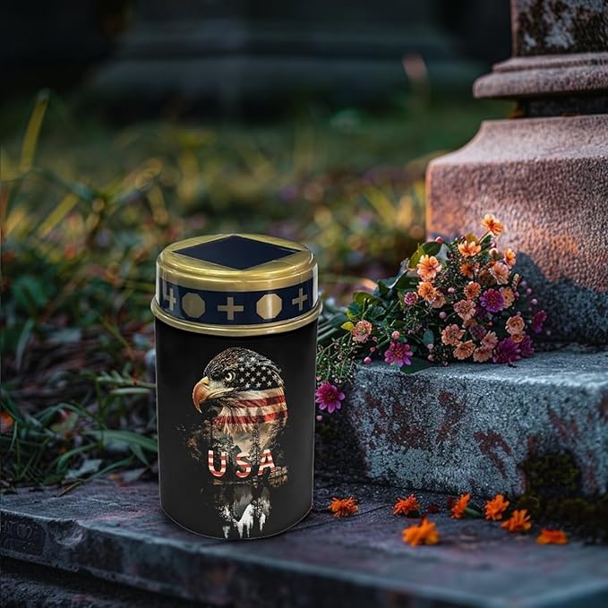 American Flag Eagle Print Solar Garden Stake Lights, Yard Solar Lights Cemetery Decorations for Grave Outdoor Sympathy Memorial Gift for Grandma