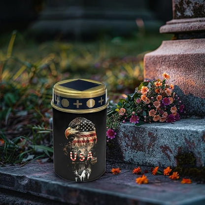 American Flag Eagle Print Solar Garden Stake Lights, Yard Solar Lights Cemetery Decorations for Grave Outdoor Sympathy Memorial Gift for Grandma