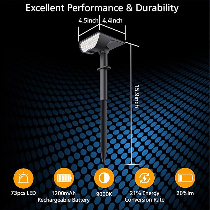 Solar Lights Outdoor Waterproof IP65, Landscape Spotlights with 73 LED, 3 Modes Auto On/Off Solar Spot Lights | Lumora