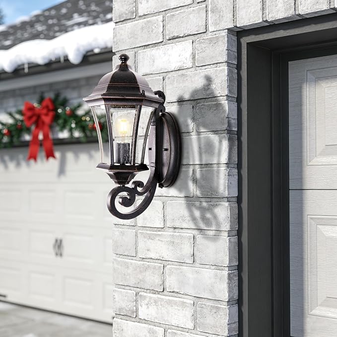 19.5in Large Outdoor Wall Light Fixture for Porch, Bronze Aluminum Exterior Door Lantern Light with Wall Mount | Lumora