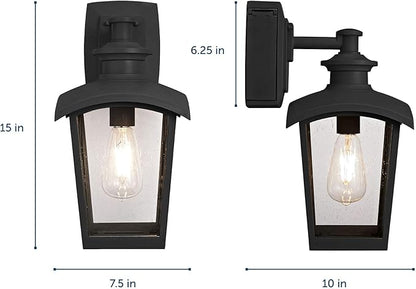 Home Luminaire 31703 Spence 1-Light Outdoor Wall Lantern with Seeded Glass and Built-in GFCI Outlet, Black
