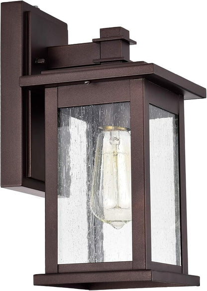 MICSIU 12.25" Dusk to Dawn Outdoor Wall Light, Oil Rubbed Bronze Exterior Wall Sconce with Clear Seedy Glass, Anti-Rust Porch Light Fixtures for House, Garage, Patio, E26 Base, ETL Listed