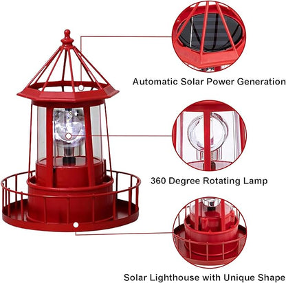 Solar Lighthouse Rotating Light, 360 Degree Rotating Lamp Waterproof Statue Rotating Lights, Courtyard Decoration Waterproof Garden Smoke Towers Statue Lights for Lawn Patio Pond Yard Decor