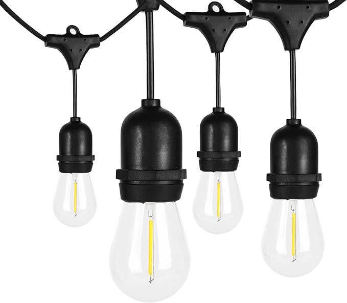 LOKATSE HOME 54 Ft Outdoor String Lights 15+1 Spare Shatterproof S14 Bulbs LED Edison Vintage Style UL Listed Connectable Hanging
