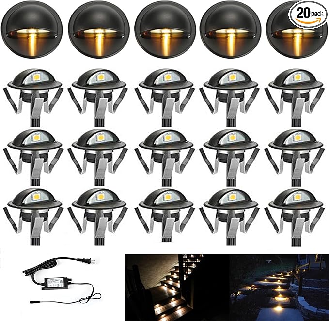 FVTLED Pack of 20 Warm White Low Voltage LED Deck Lights kit Φ1.38 Outdoor Garden Yard Decoration Lamp Recessed Landscape Pathway Step Stair Warm White LED Lighting, Black